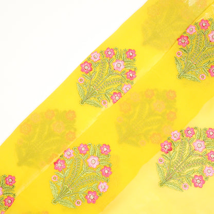 Ifra Lemon Viscose Georgette Embroidered Fabric in Buta Pattern