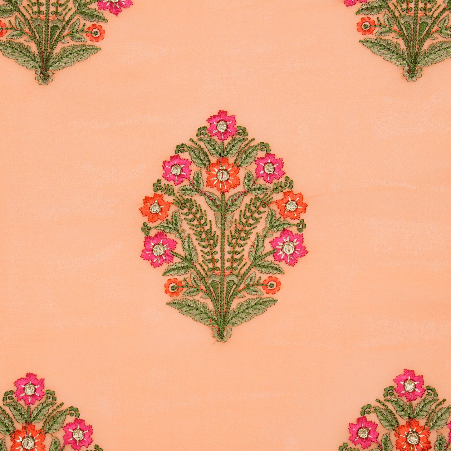 Ifra Peach Viscose Georgette Embroidered Fabric in Buta Pattern