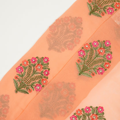 Ifra Peach Viscose Georgette Embroidered Fabric in Buta Pattern