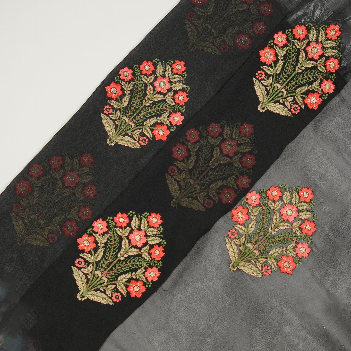 Ifra Black Viscose Georgette Embroidered Fabric in Buta Pattern