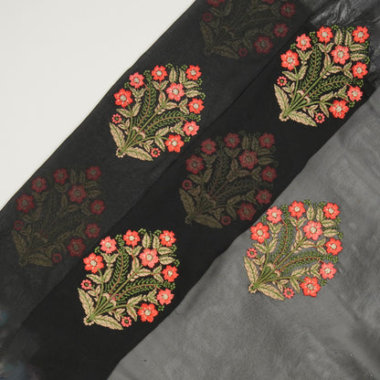 Ifra Black Viscose Georgette Embroidered Fabric in Buta Pattern