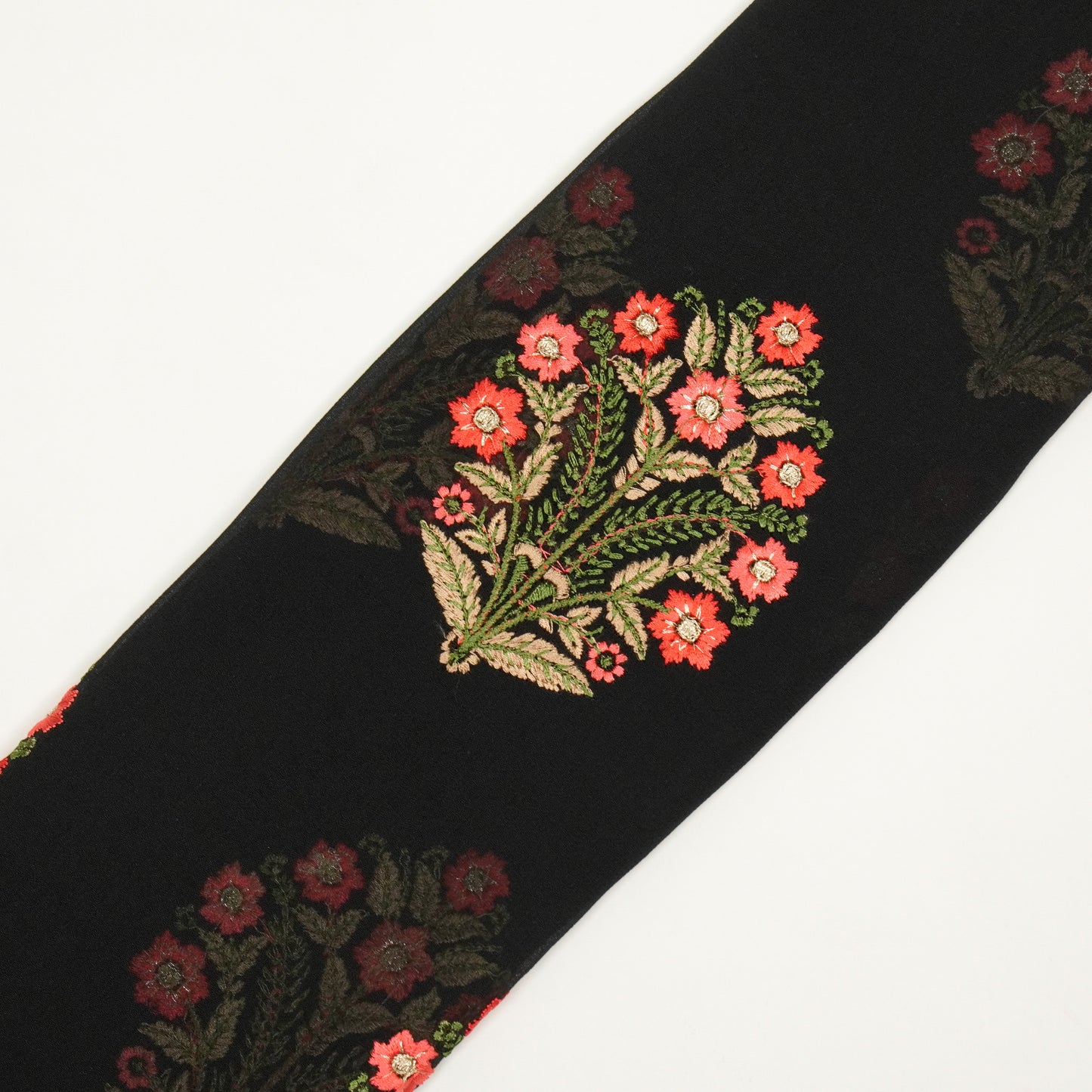 Ifra Black Viscose Georgette Embroidered Fabric in Buta Pattern