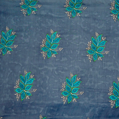 Shiza Royal Blue Viscose Georgette Embroidered Fabric in Buta Pattern