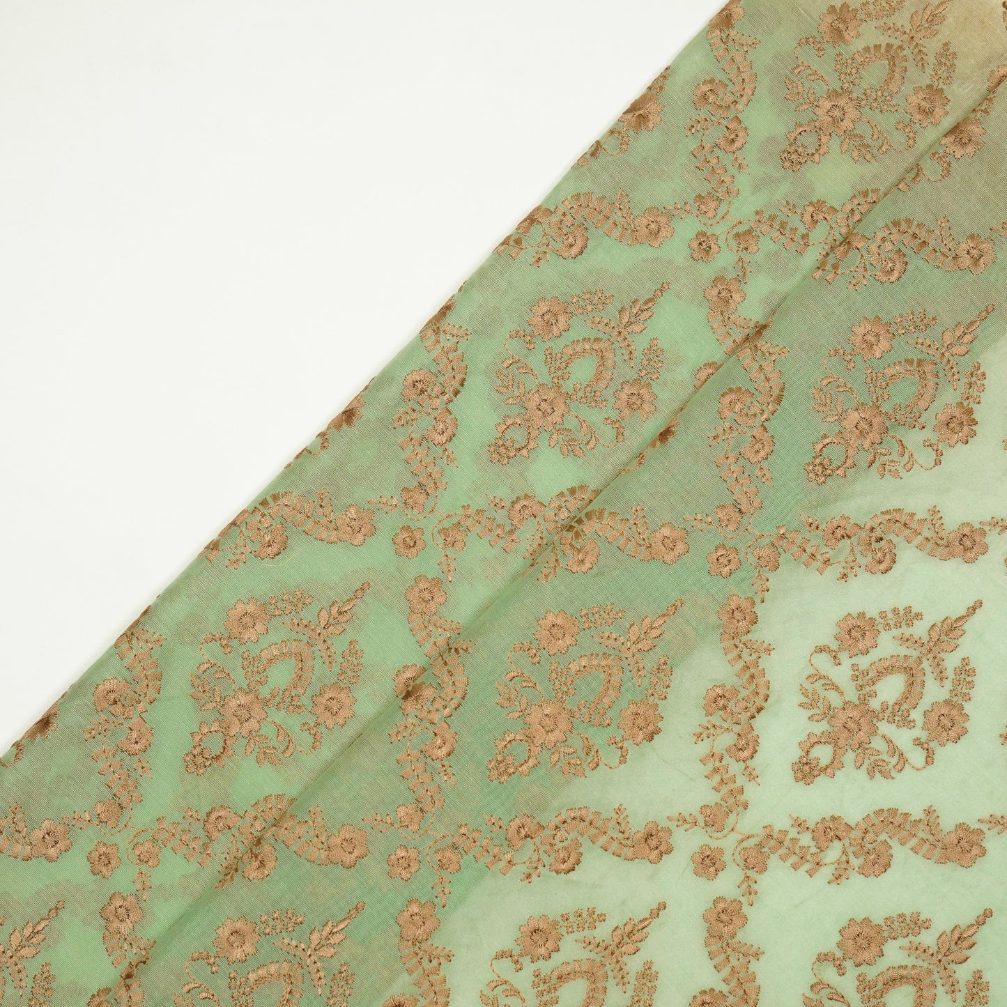 Luna Sea Green Viscose Georgette Embroidered Fabric in Jaal Pattern