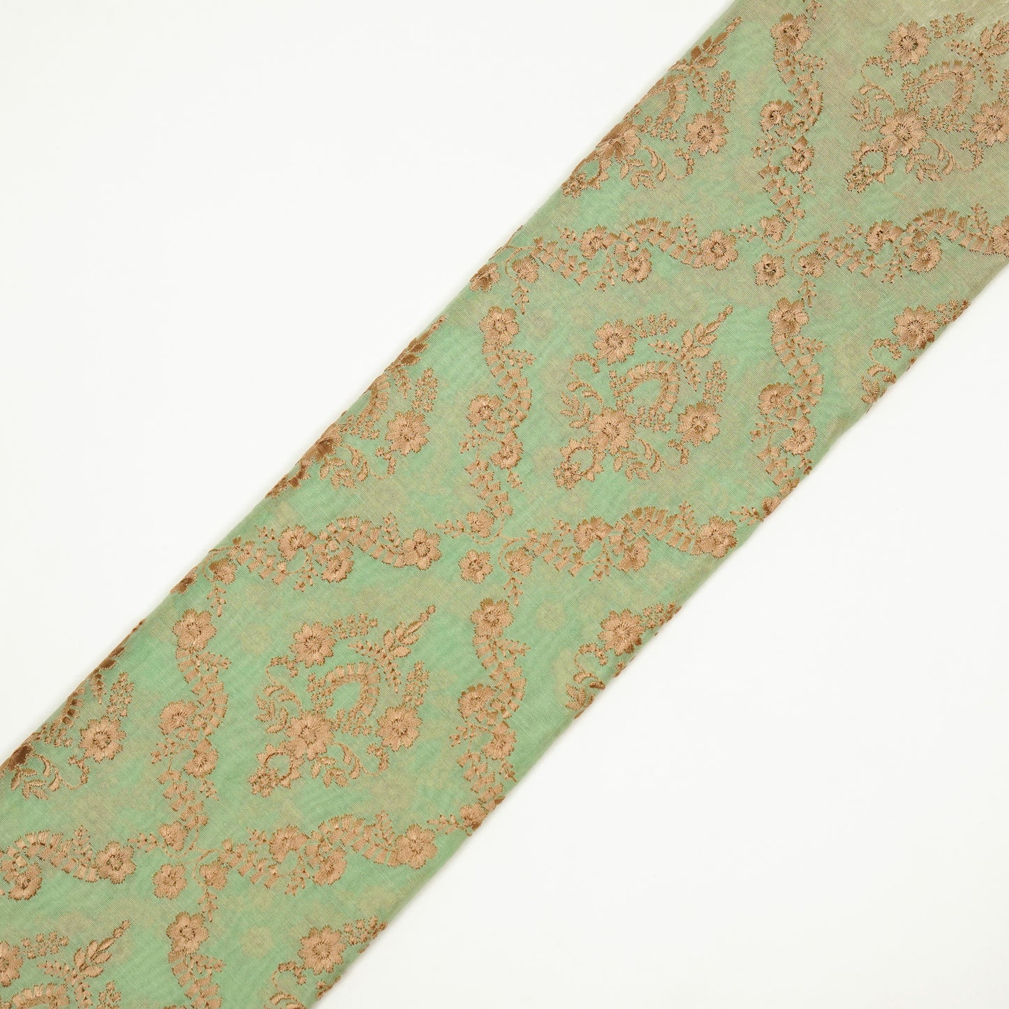 Luna Sea Green Viscose Georgette Embroidered Fabric in Jaal Pattern