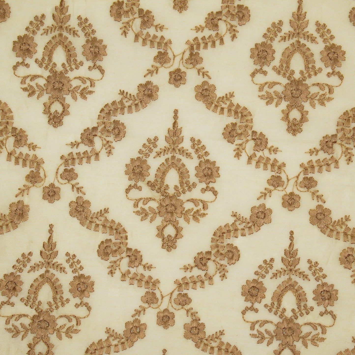 Luna Cream Viscose Georgette Embroidered Fabric in Jaal Pattern