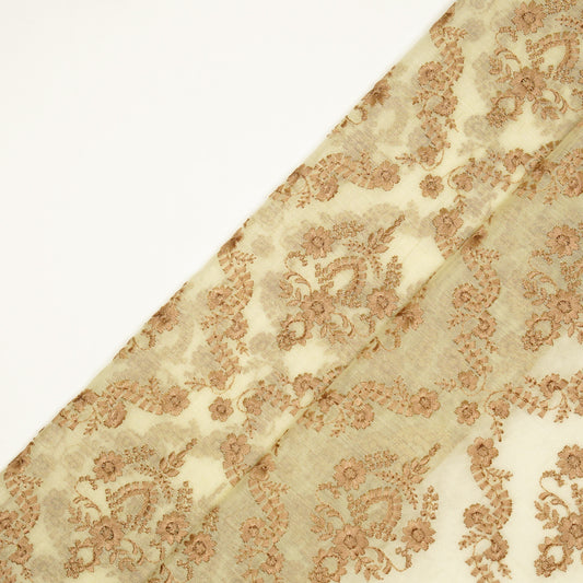 Luna Cream Viscose Georgette Embroidered Fabric in Jaal Pattern