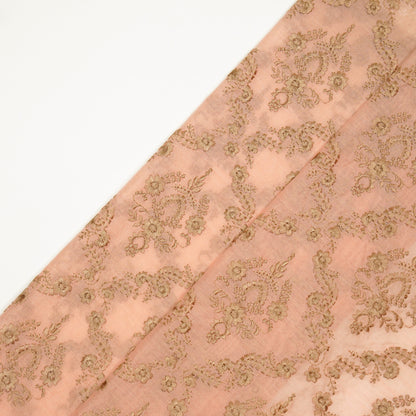 Luna Light Peach Viscose Georgette Embroidered Fabric in Jaal Pattern