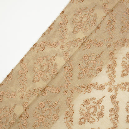 Luna Beige Viscose Georgette Embroidered Fabric in Jaal Pattern