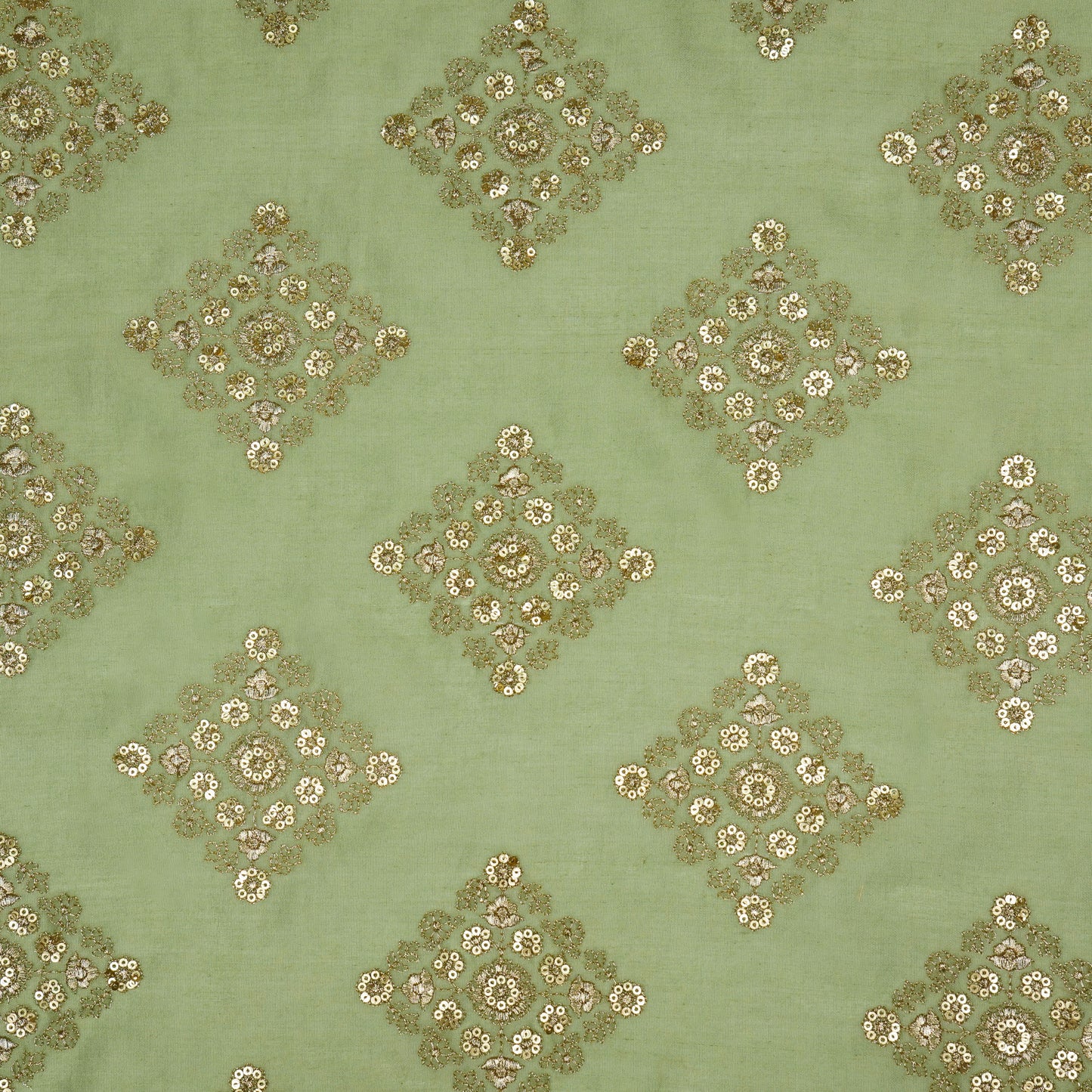 Amina Olive Chanderi Embroidered Fabric in Buta Pattern