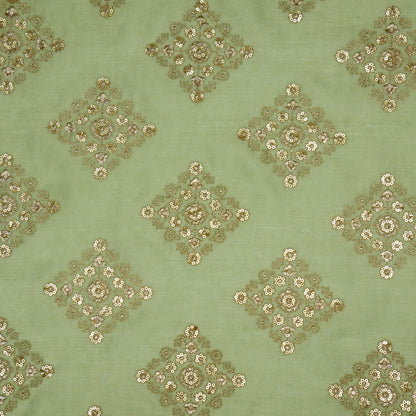 Amina Olive Chanderi Embroidered Fabric in Buta Pattern