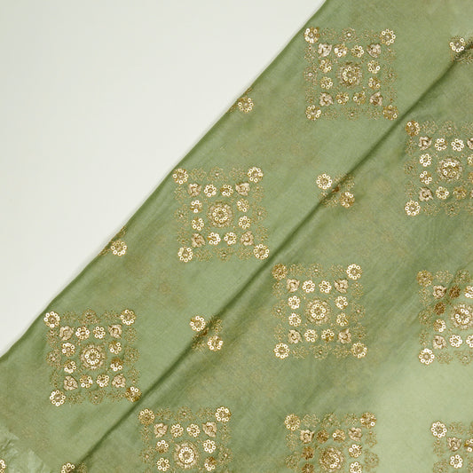 Amina Olive Chanderi Embroidered Fabric in Buta Pattern