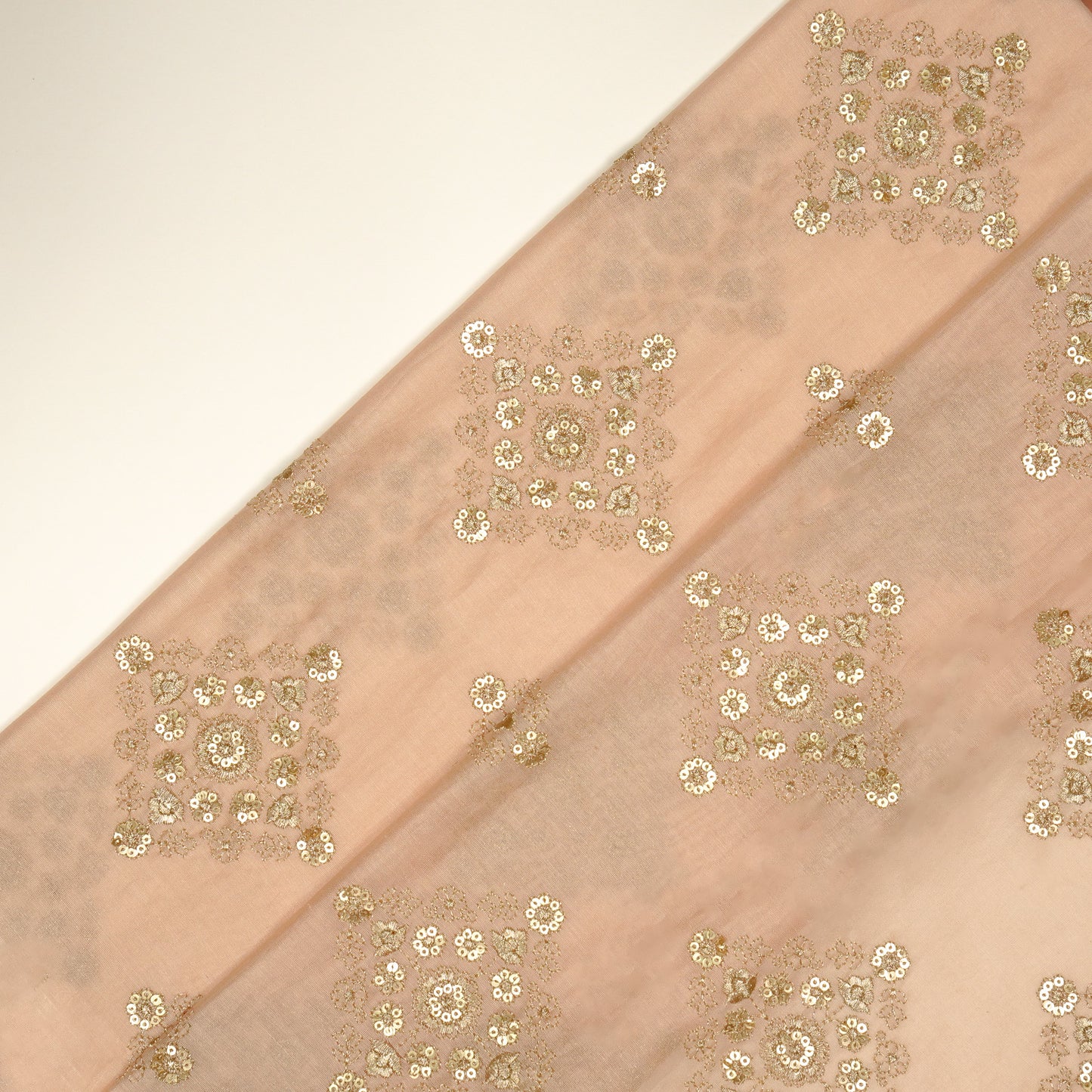 Amina Light Blush Chanderi Embroidered Fabric in Buta Pattern