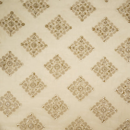 Amina Cream Chanderi Embroidered Fabric in Buta Pattern