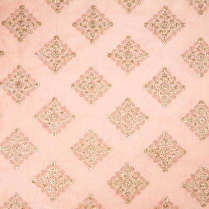 Amina Light Peach Chanderi Embroidered Fabric in Buta Pattern