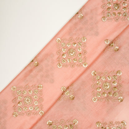 Amina Light Peach Chanderi Embroidered Fabric in Buta Pattern