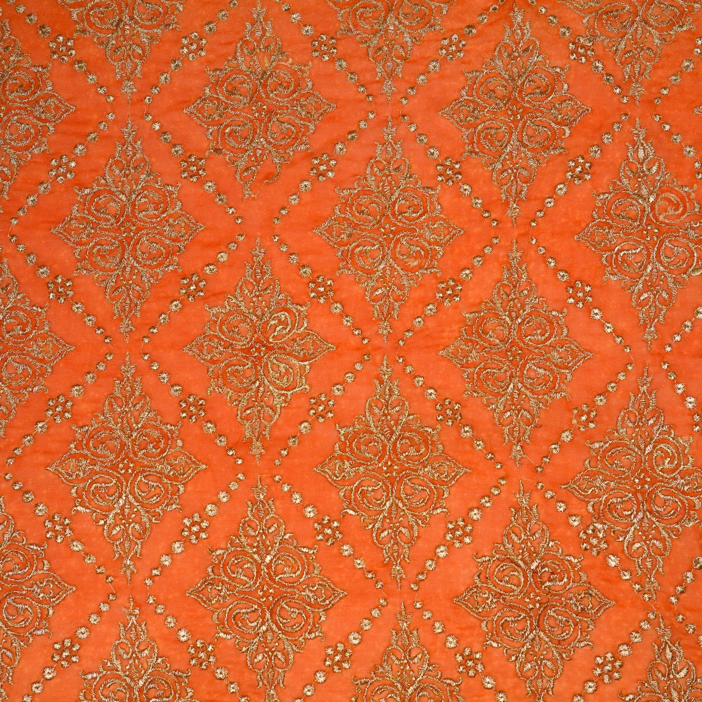 Iaika Rust Chanderi Embroidered Fabric in Jaal Pattern