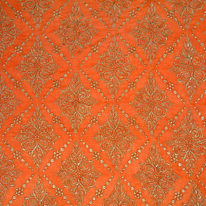 Iaika Rust Chanderi Embroidered Fabric in Jaal Pattern