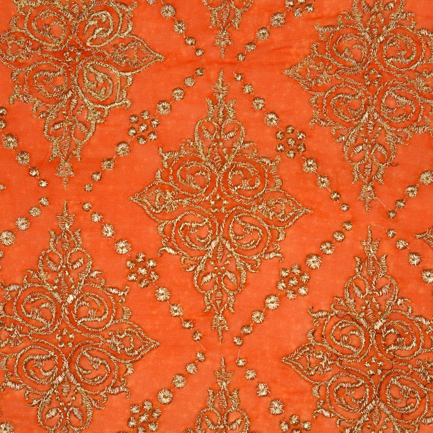 Iaika Rust Chanderi Embroidered Fabric in Jaal Pattern