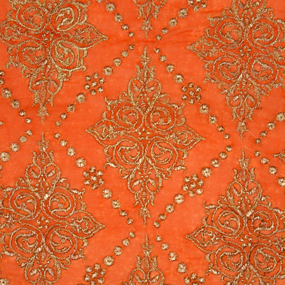 Iaika Rust Chanderi Embroidered Fabric in Jaal Pattern