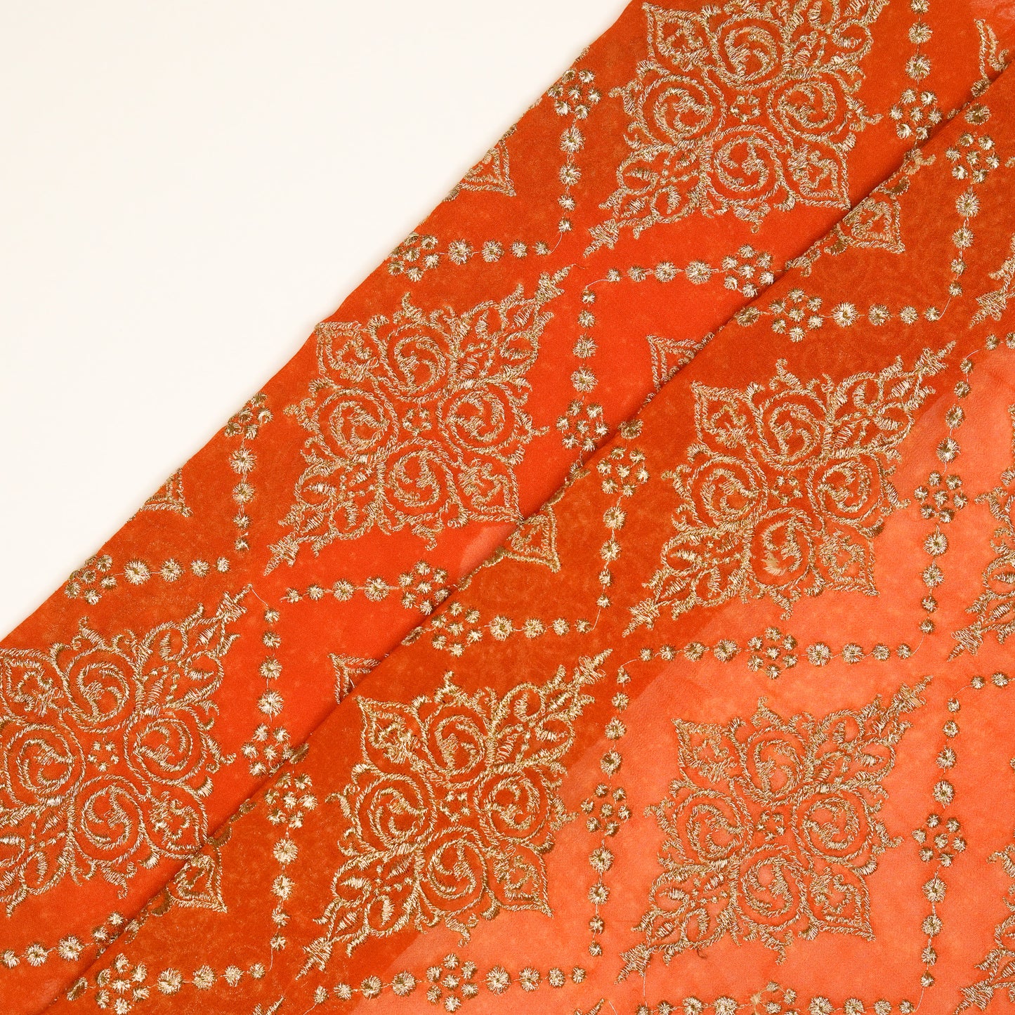 Iaika Rust Chanderi Embroidered Fabric in Jaal Pattern