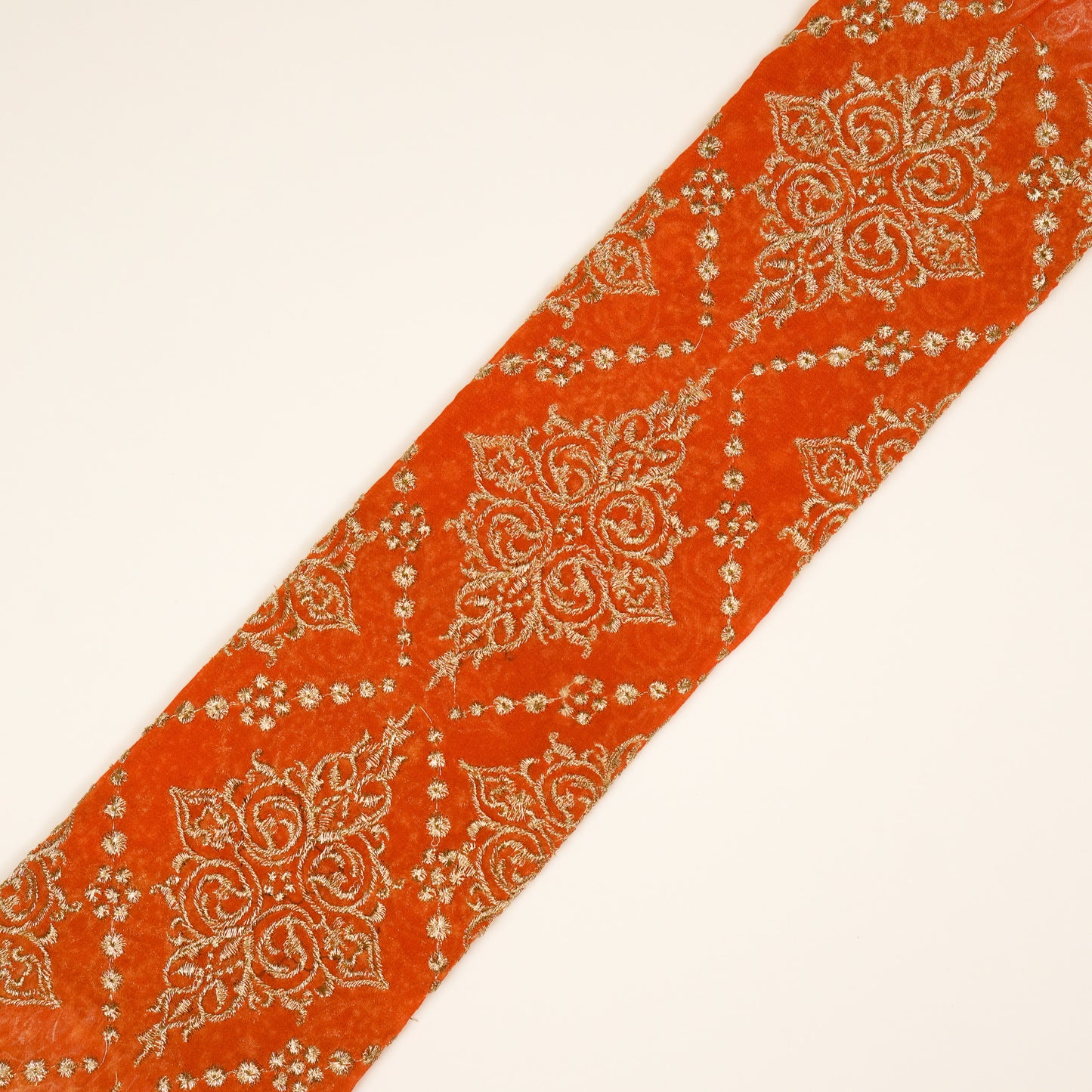 Iaika Rust Chanderi Embroidered Fabric in Jaal Pattern