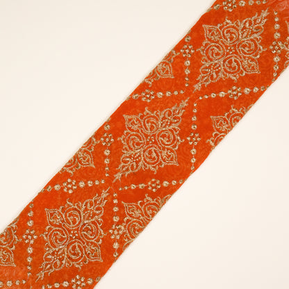 Iaika Rust Chanderi Embroidered Fabric in Jaal Pattern