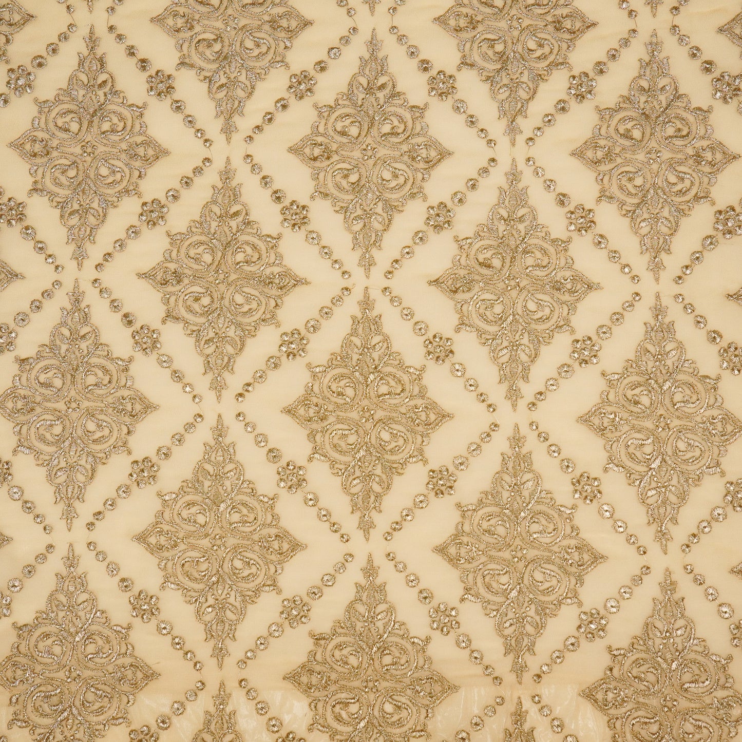 Iaika Beige Chanderi Embroidered Fabric in Jaal Pattern