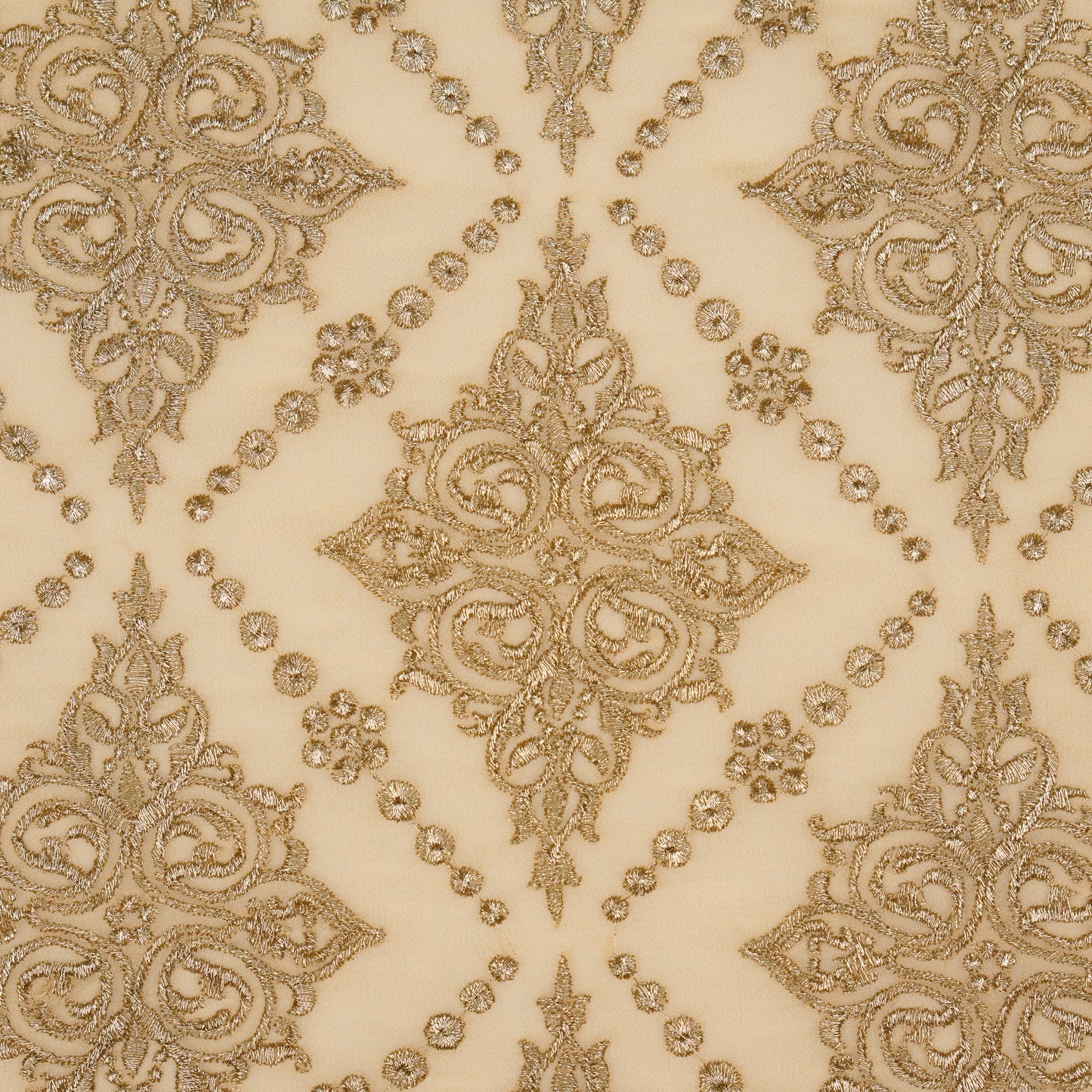 Iaika Beige Chanderi Embroidered Fabric in Jaal Pattern