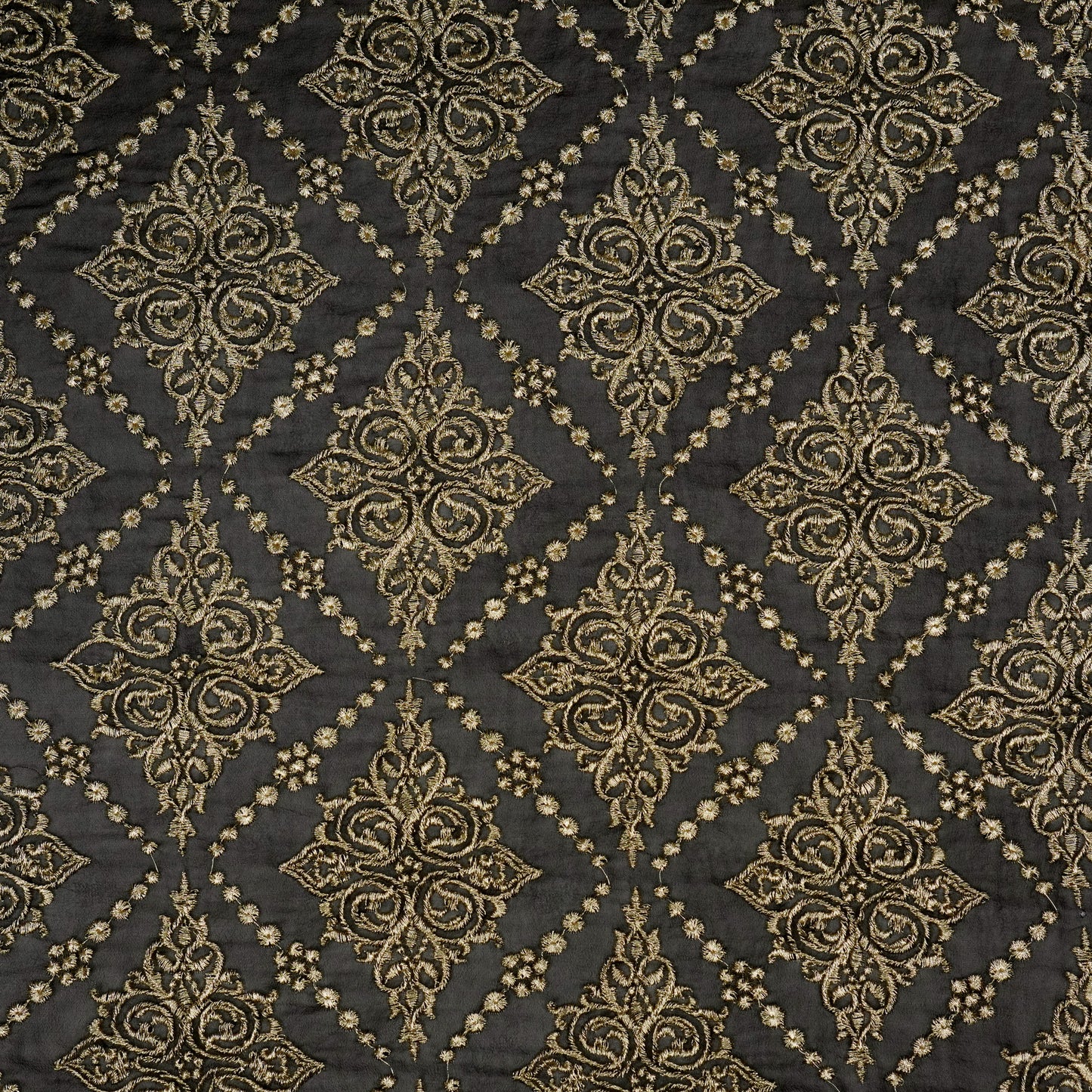 Iaika Black Chanderi Embroidered Fabric in Jaal Pattern