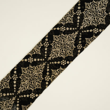 Iaika Black Chanderi Embroidered Fabric in Jaal Pattern