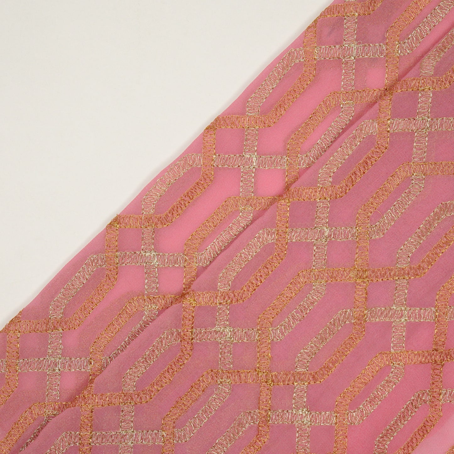 Rutui Pink Viscose Georgette Embroidered Fabric in Jaal Pattern