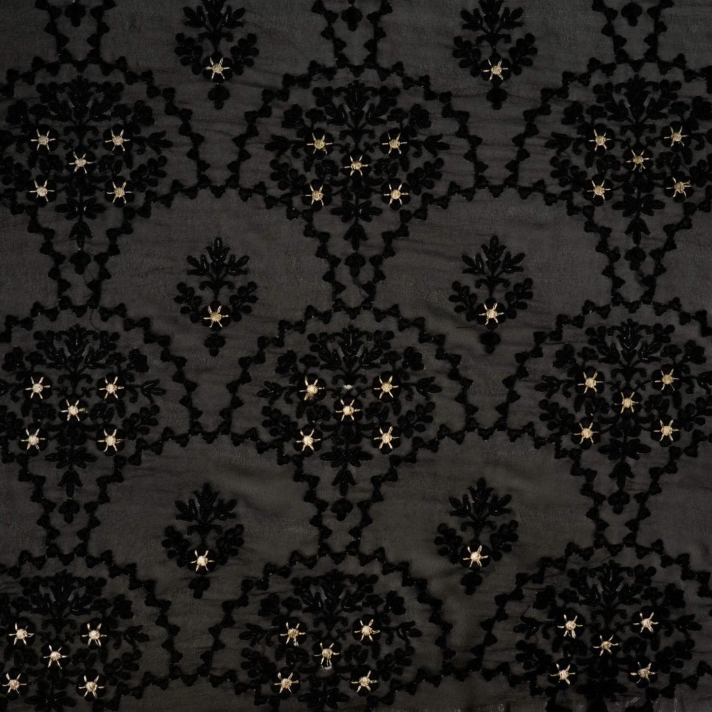 Mritsa Black Viscose Georgette Embroidered Fabric in Jaal Pattern