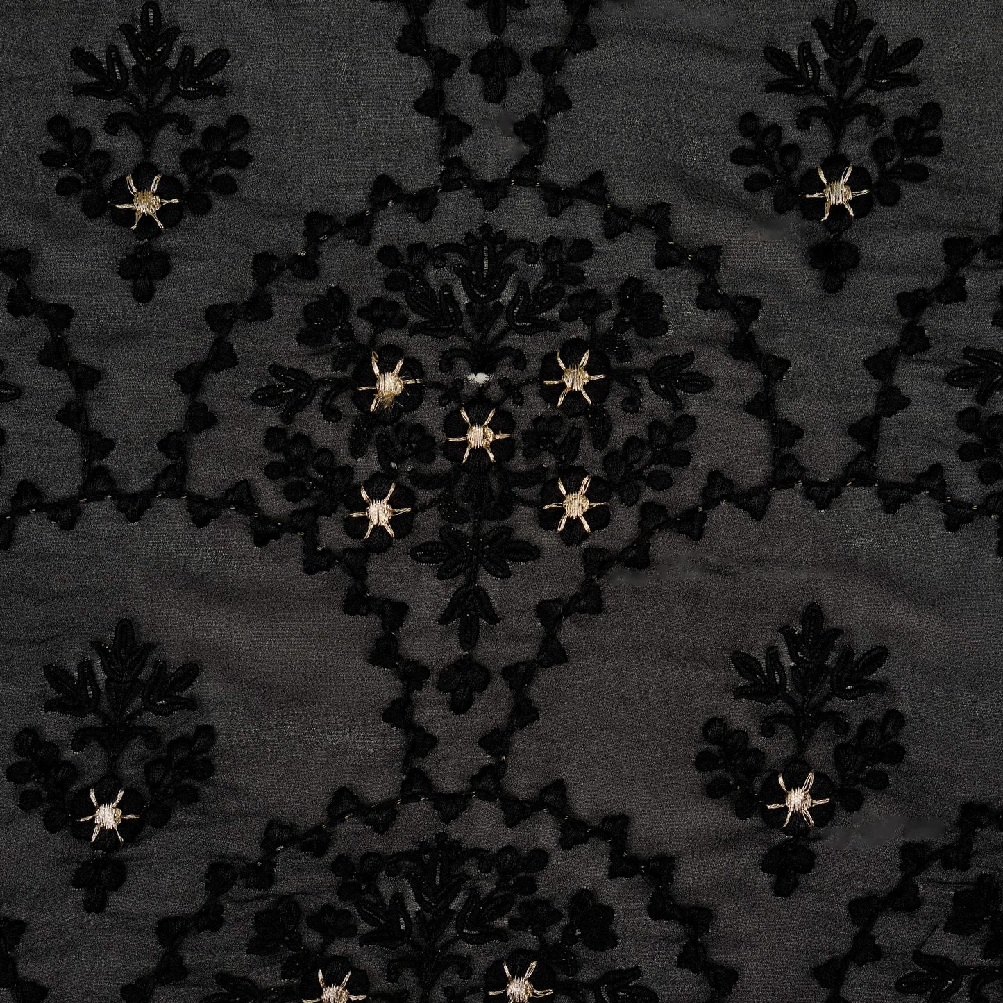 Mritsa Black Viscose Georgette Embroidered Fabric in Jaal Pattern