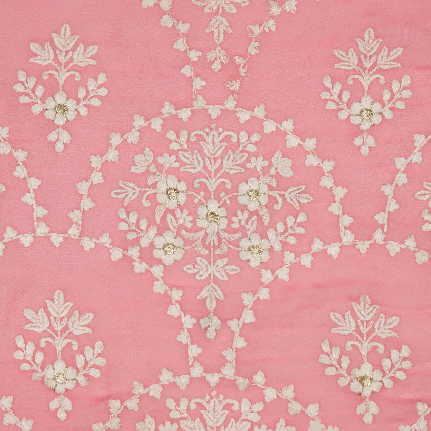 Mritsa Pink Viscose Georgette Embroidered Fabric in Jaal Pattern