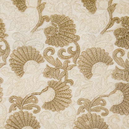 Eila Ivory Nylon Net Embroidered Fabric in Jaal Pattern