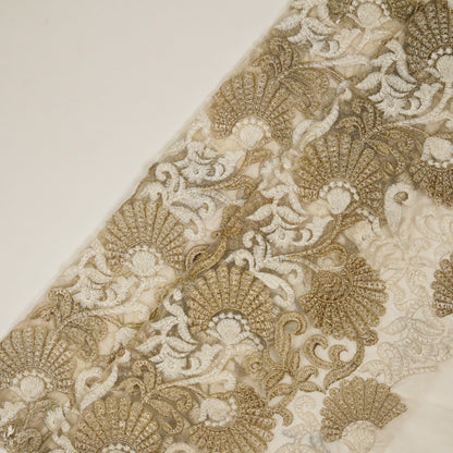 Eila Ivory Nylon Net Embroidered Fabric in Jaal Pattern