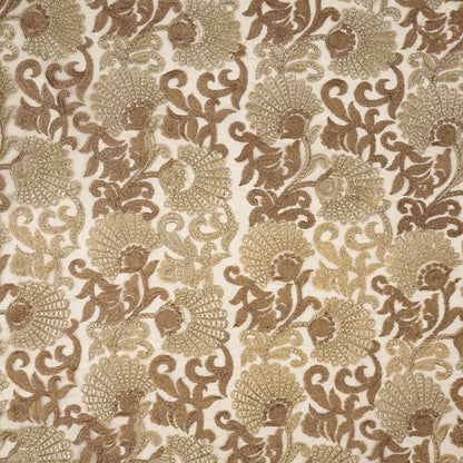 Eila Beige Nylon Net Embroidered Fabric in Jaal Pattern