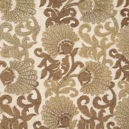 Eila Beige Nylon Net Embroidered Fabric in Jaal Pattern