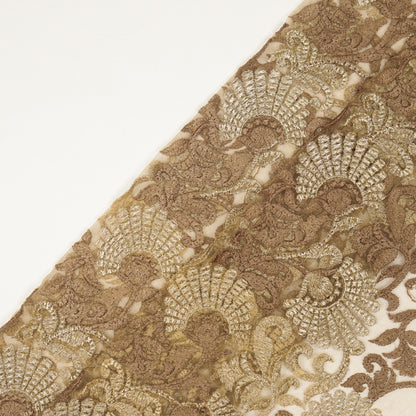 Eila Beige Nylon Net Embroidered Fabric in Jaal Pattern