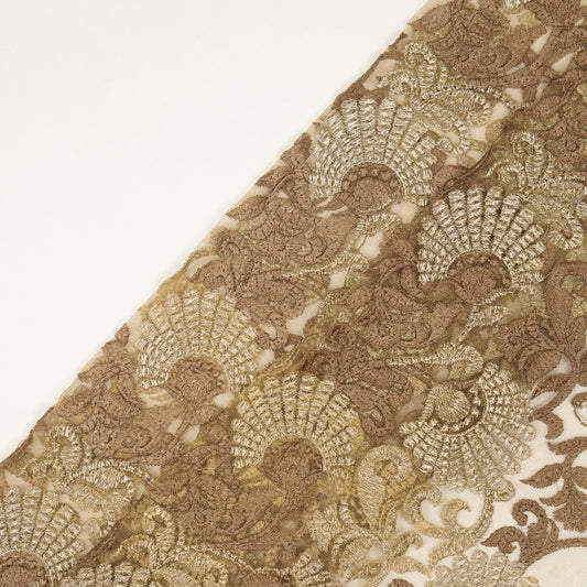 Eila Beige Nylon Net Embroidered Fabric in Jaal Pattern