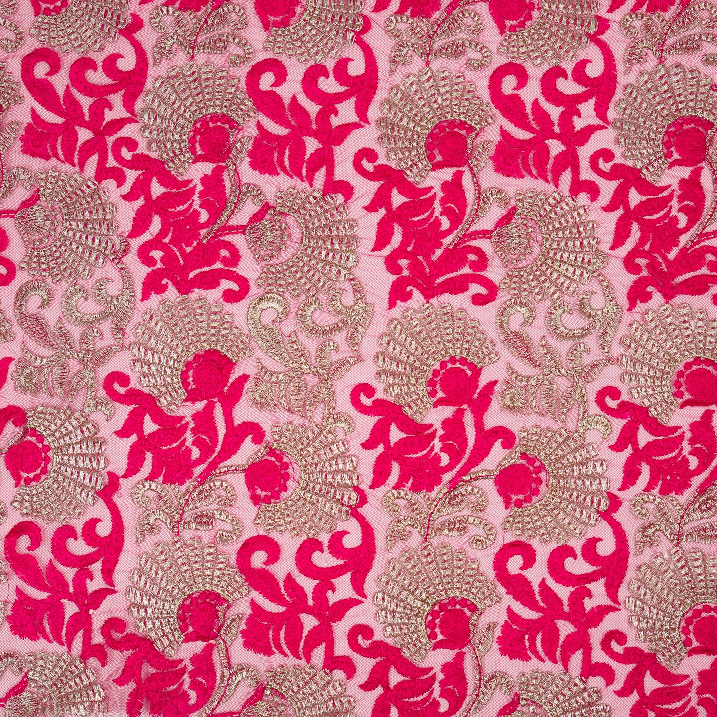 Eila Fuxia Nylon Net Embroidered Fabric in Jaal Pattern