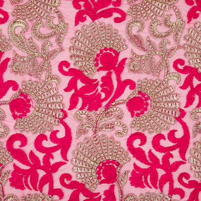 Eila Fuxia Nylon Net Embroidered Fabric in Jaal Pattern