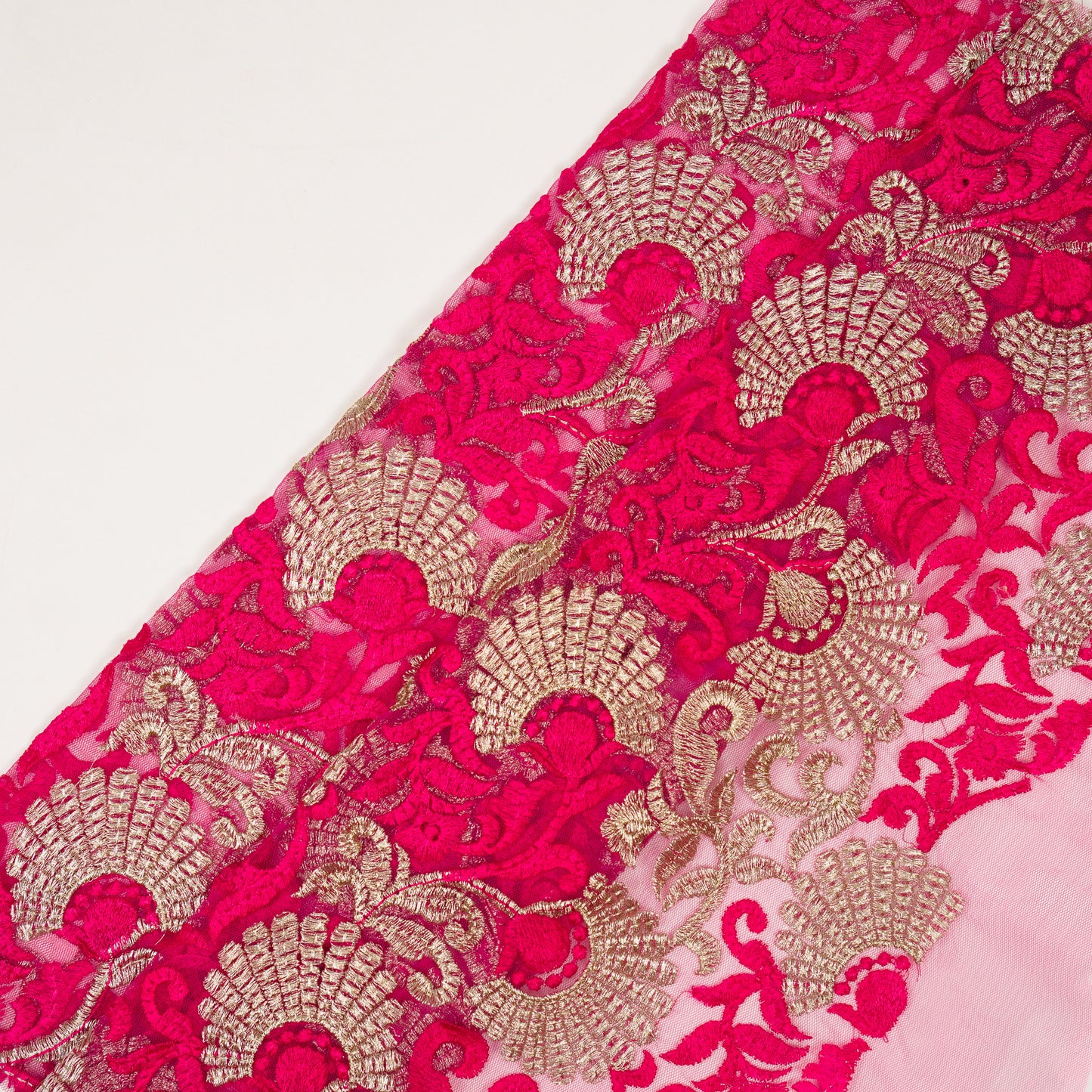 Eila Fuxia Nylon Net Embroidered Fabric in Jaal Pattern