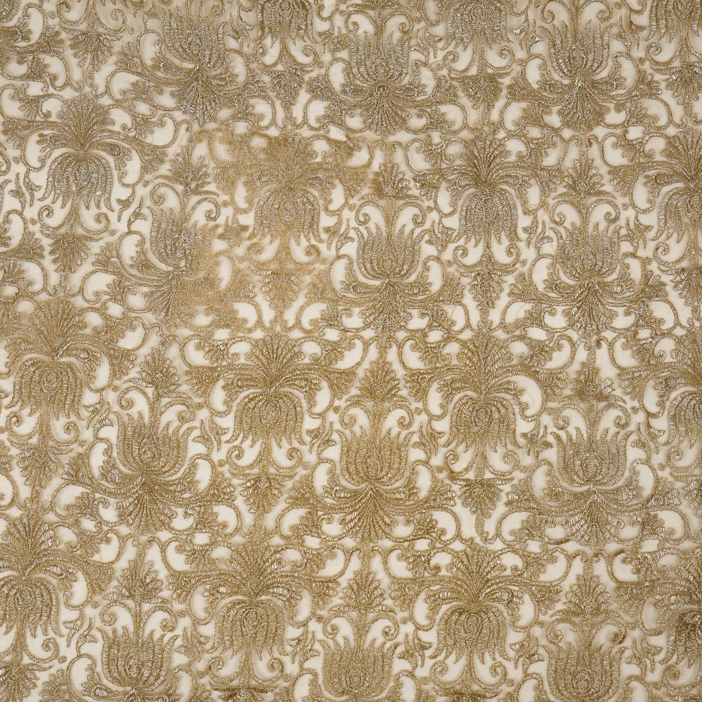 Esra Beige Nylon Net  Embroidered Fabric in Jaal Pattern