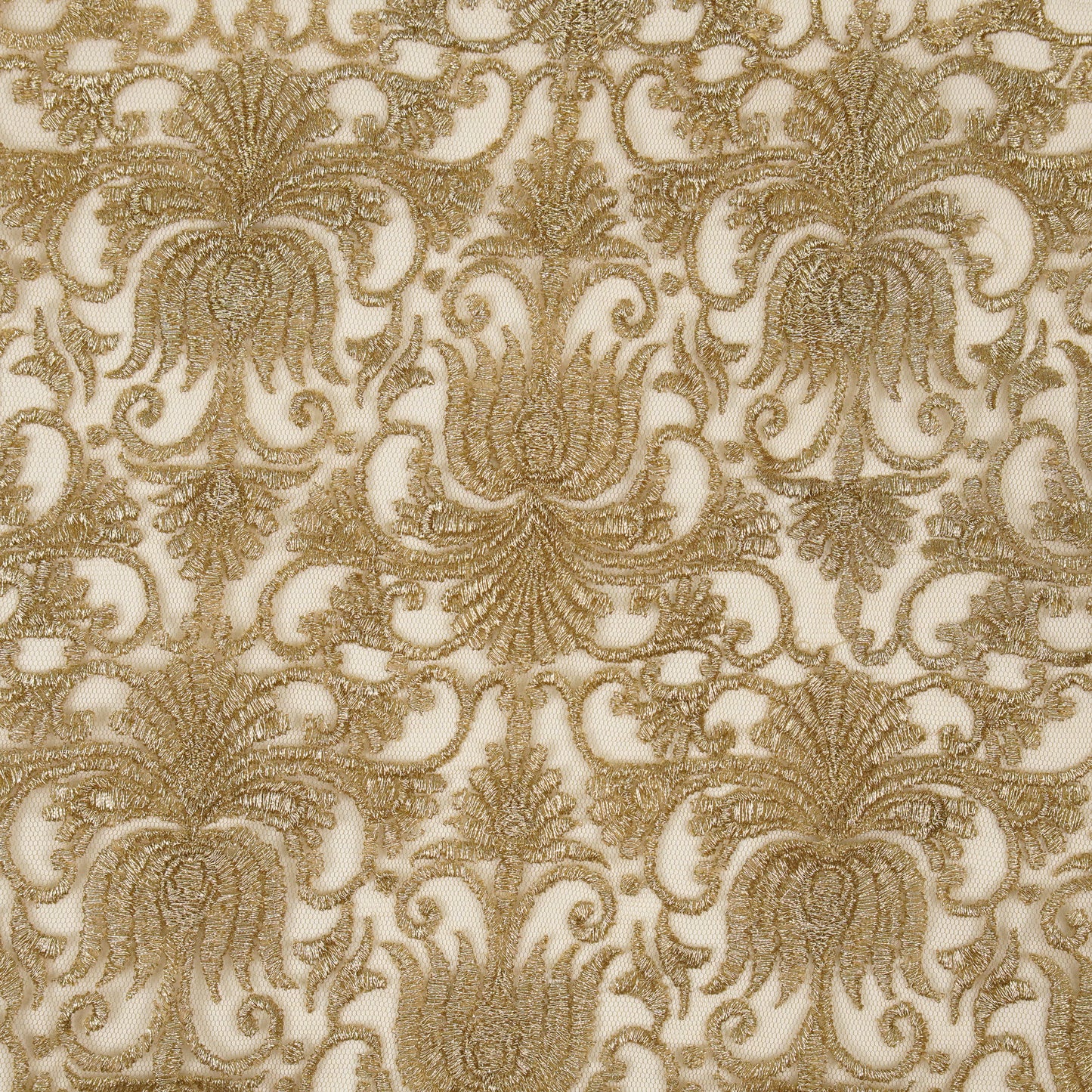 Esra Beige Nylon Net  Embroidered Fabric in Jaal Pattern