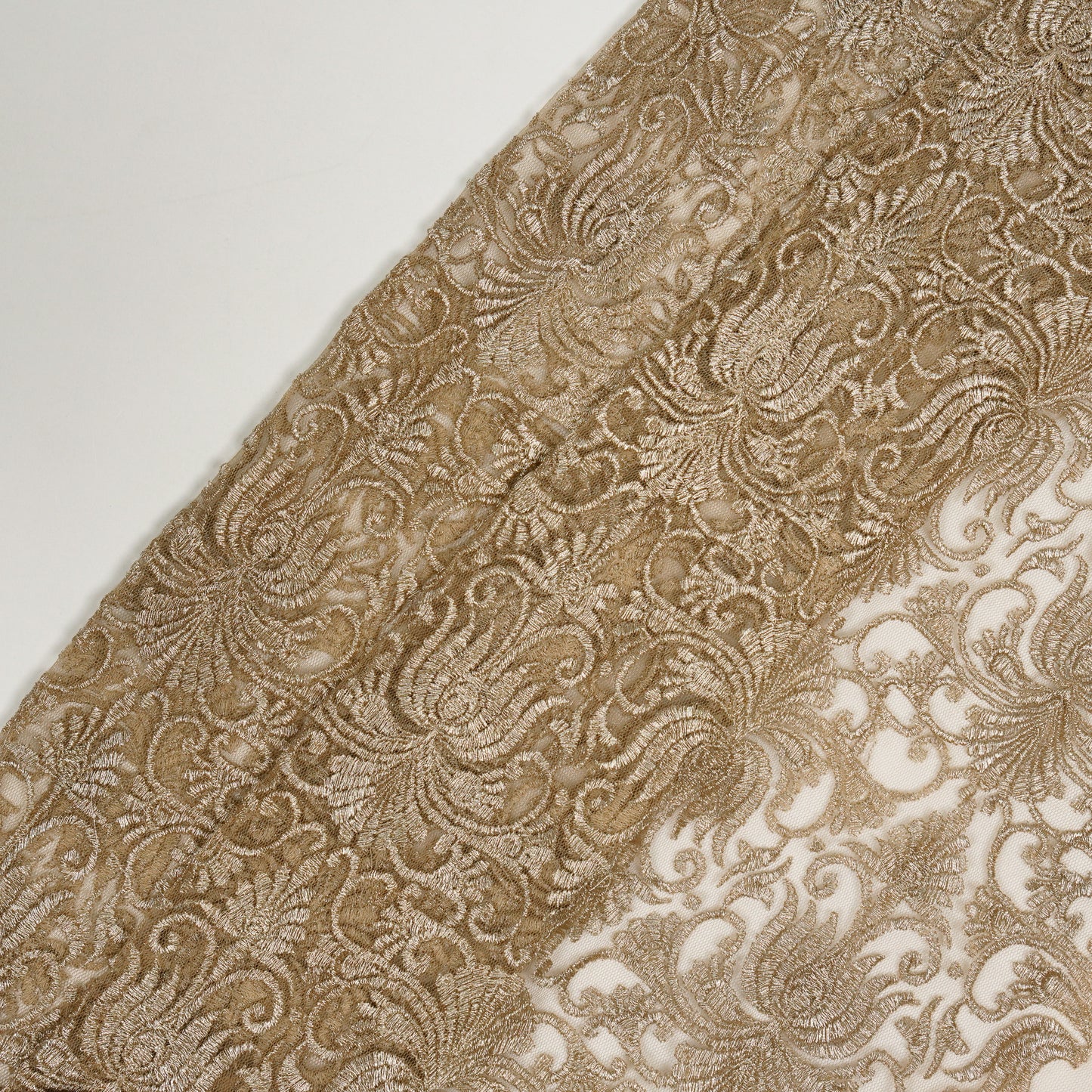 Esra Beige Nylon Net  Embroidered Fabric in Jaal Pattern