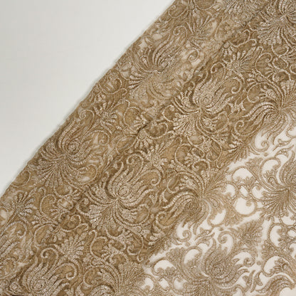 Esra Beige Nylon Net  Embroidered Fabric in Jaal Pattern