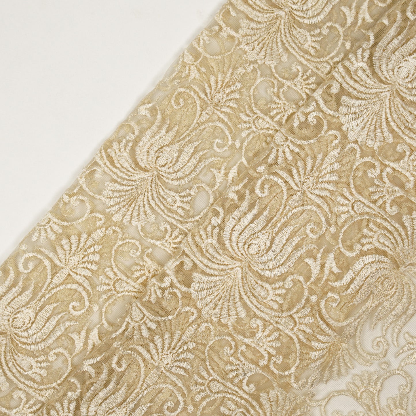 Esra Ivory Nylon Net  Embroidered Fabric in Jaal Pattern