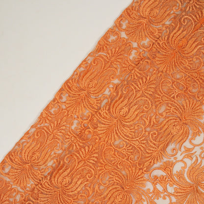 Esra Light Peach Nylon Net  Embroidered Fabric in Jaal Pattern